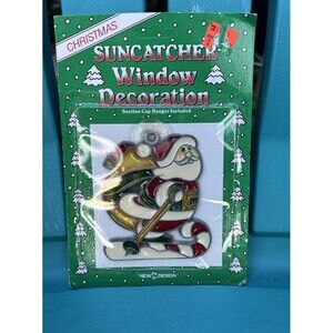 Vintage Faux Stained Glass Santa Claus Christmas Ornament Suction Cup Hanger